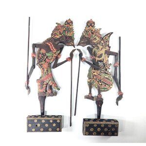 Vintage 19" Indonesian Wayang Kulit handpainted wooden shadow puppets Rama Sinta